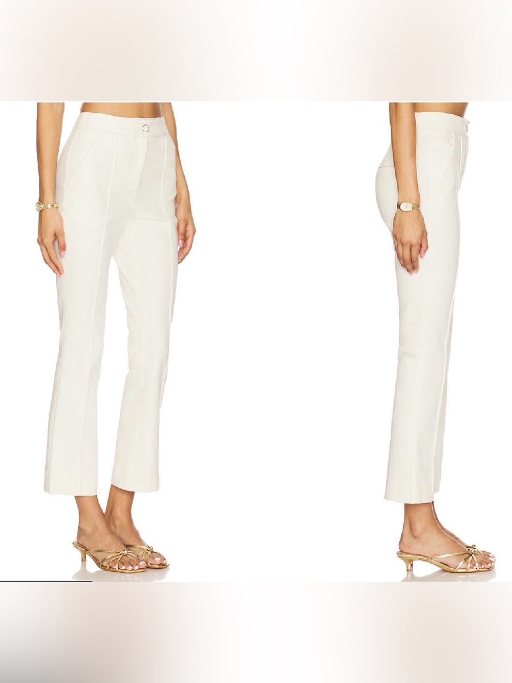 Veronica Beard White/Ecru High-Rise Cropped Tailored Kimra Pants